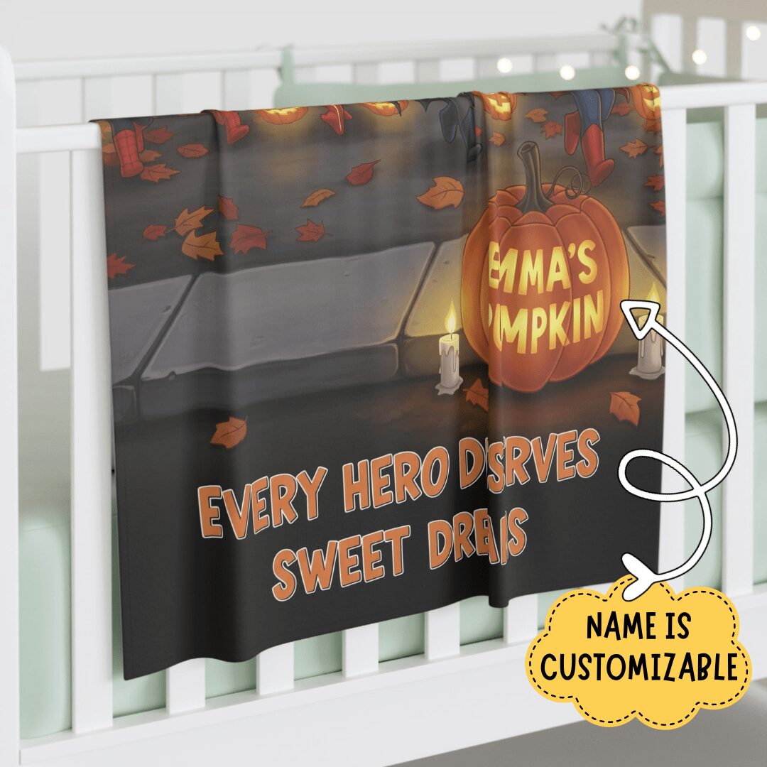 Personalized Superhero Halloween Baby Blanket – Cozy, Cute & Custom with Your Child’s Name!